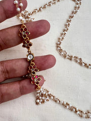 Gold polish kundan & ruby side mope with pearls chain-Silver Neckpiece-CI-House of Taamara