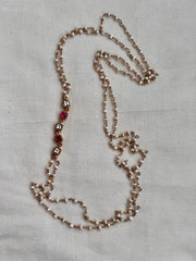Gold polish kundan & ruby side mope with pearls chain-Silver Neckpiece-CI-House of Taamara