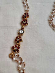 Gold polish kundan & ruby side mope with pearls chain-Silver Neckpiece-CI-House of Taamara