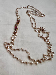 Gold polish kundan & ruby side mope with pearls chain-Silver Neckpiece-CI-House of Taamara