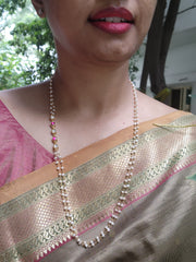 Gold polish kundan & ruby side mope with pearls chain-Silver Neckpiece-CI-House of Taamara