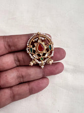 Gold polish kundan & ruby with pearls adjustable finger ring-Finger Ring-CI-House of Taamara