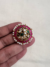 Gold polish kundan & ruby with pearls adjustable finger ring-Finger Ring-CI-House of Taamara
