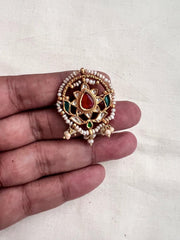 Gold polish kundan & ruby with pearls adjustable finger ring-Finger Ring-CI-House of Taamara