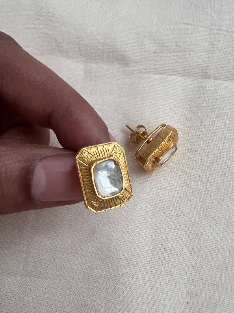 Gold polish kundan studs-Earrings-CI-House of Taamara