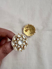Gold polish kundan studs with pearls-Earrings-CI-House of Taamara