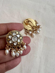 Gold polish kundan studs with pearls-Earrings-CI-House of Taamara