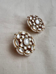 Gold polish kundan studs with pearls-Earrings-CI-House of Taamara