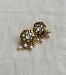 Gold polish kundan studs with pearls-Earrings-CI-House of Taamara