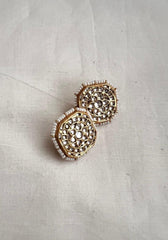 Gold polish kundan studs with pearls-Earrings-CI-House of Taamara