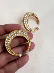 Gold polish kundan studs with pearls-Earrings-CI-House of Taamara