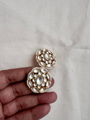 Gold polish kundan studs with pearls-Earrings-CI-House of Taamara