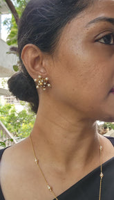 Gold polish kundan studs with pearls-Earrings-CI-House of Taamara
