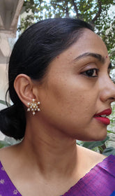 Gold polish kundan studs with pearls-Earrings-CI-House of Taamara