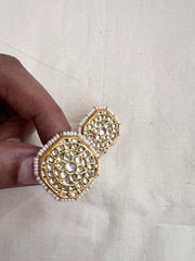 Gold polish kundan studs with pearls-Earrings-CI-House of Taamara