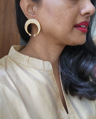 Gold polish kundan studs with pearls-Earrings-CI-House of Taamara