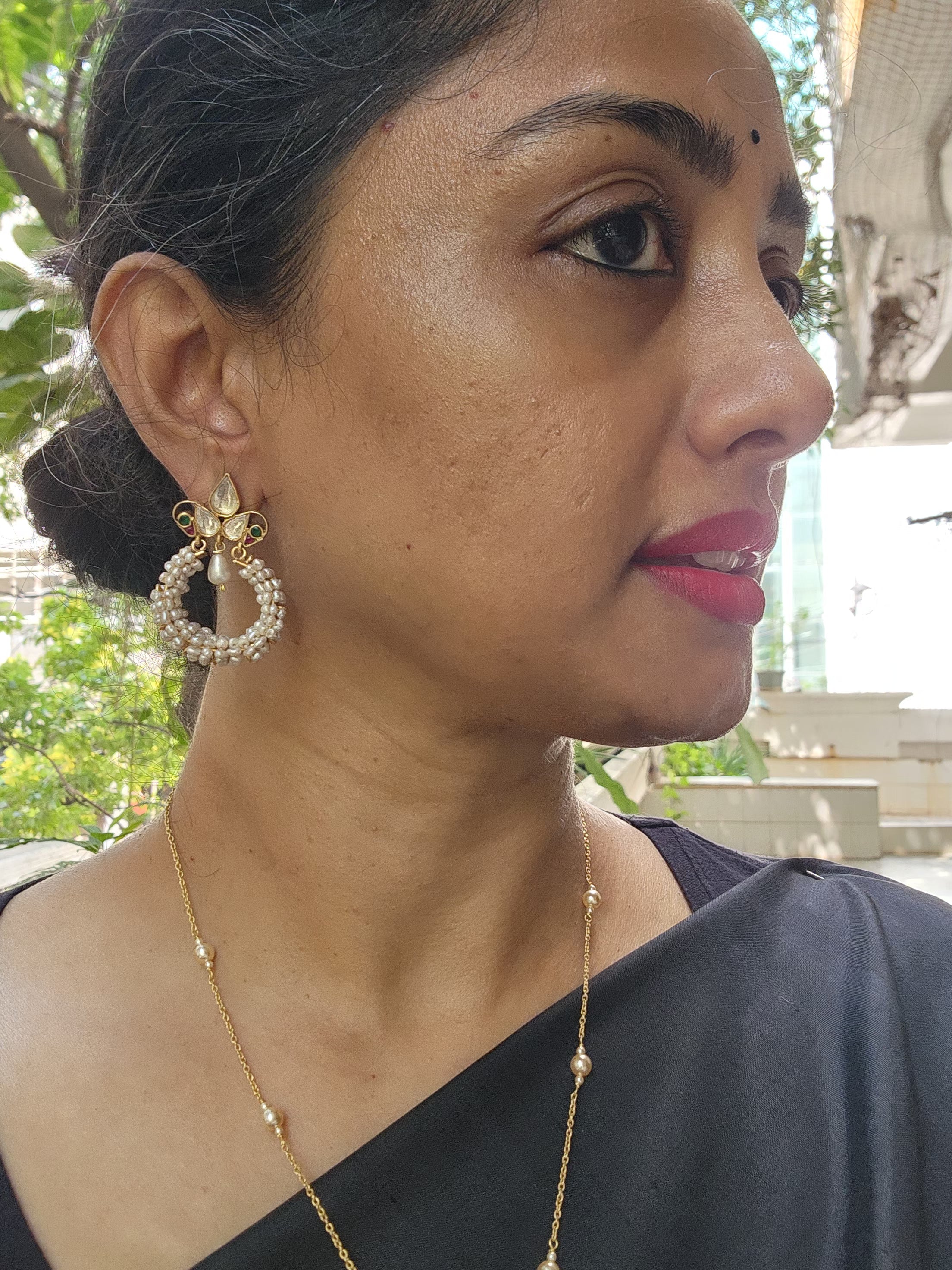 Gold polish kundan studs with pearls-Earrings-CI-House of Taamara