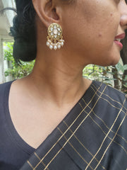 Gold polish kundan studs with pearls-Earrings-CI-House of Taamara