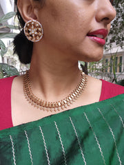 Gold polish kundan studs with round pearls-Earrings-CI-House of Taamara