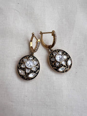 Gold polish kundan with enamel work hangings-Earrings-CI-House of Taamara