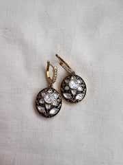 Gold polish kundan with enamel work hangings-Earrings-CI-House of Taamara