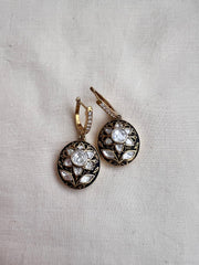 Gold polish kundan with enamel work hangings-Earrings-CI-House of Taamara