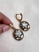 Gold polish kundan with enamel work hangings-Earrings-CI-House of Taamara