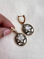 Gold polish kundan with enamel work hangings-Earrings-CI-House of Taamara