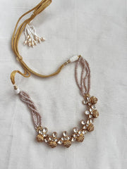 Gold polish kundan work necklace with pearls-Silver Neckpiece-CI-House of Taamara