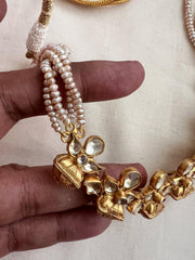 Gold polish kundan work necklace with pearls-Silver Neckpiece-CI-House of Taamara