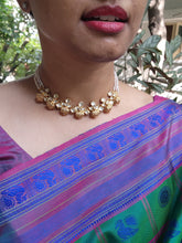 Gold polish kundan work necklace with pearls-Silver Neckpiece-CI-House of Taamara
