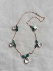 Gold polish moissanite chain with jade & ruby beads-Silver Neckpiece-CI-House of Taamara