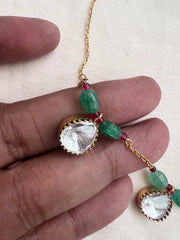 Gold polish moissanite chain with jade & ruby beads-Silver Neckpiece-CI-House of Taamara