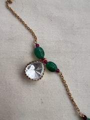Gold polish moissanite chain with jade & ruby beads-Silver Neckpiece-CI-House of Taamara