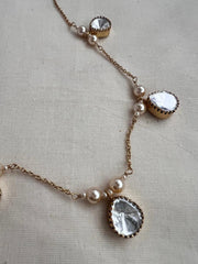 Gold polish moissanite chain with pearls-Silver Neckpiece-CI-House of Taamara