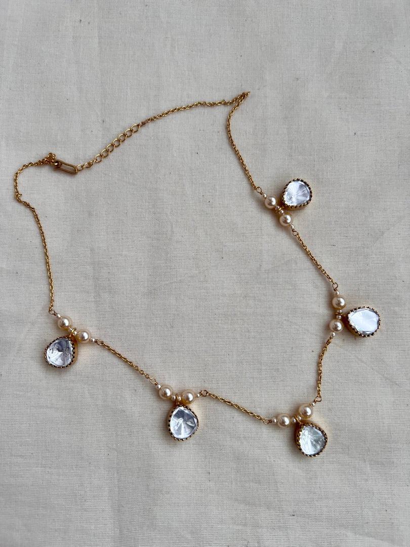 Gold polish moissanite chain with pearls-Silver Neckpiece-CI-House of Taamara