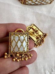 Gold polish mother of pearl choker with earrings, SET-Silver Neckpiece-CI-House of Taamara