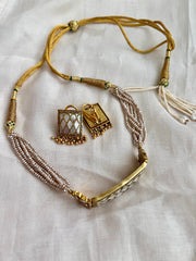 Gold polish mother of pearl choker with earrings, SET-Silver Neckpiece-CI-House of Taamara