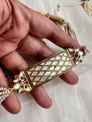 Gold polish mother of pearl choker with earrings, SET-Silver Neckpiece-CI-House of Taamara