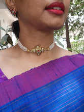 Gold polish mother of pearl pendant choker with pearls chain-Silver Neckpiece-CI-House of Taamara