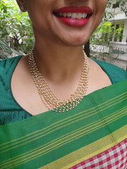 Gold polish multi layer pearls bunch chain-Silver Neckpiece-CI-House of Taamara