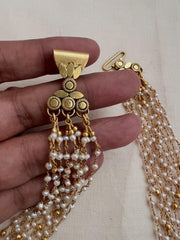 Gold polish multi layer pearls bunch chain-Silver Neckpiece-CI-House of Taamara