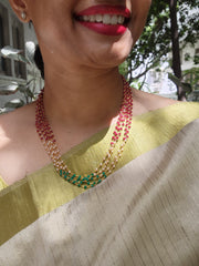 Gold polish multi layer ruby, pearls & green onyx beads chain-Silver Neckpiece-CI-House of Taamara