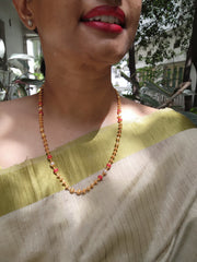 Gold polish nakshi beads with coral and pearl bead chain-Silver Neckpiece-CI-House of Taamara