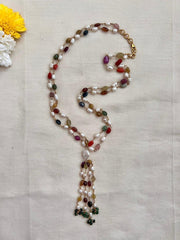 Gold polish navrathana beads chain-Silver Neckpiece-CI-House of Taamara