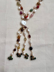 Gold polish navrathana beads chain-Silver Neckpiece-CI-House of Taamara