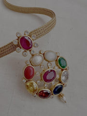 (Made To Order) Gold polish navrathana pendant necklace-Silver Neckpiece-CI-House of Taamara