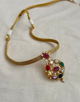 Gold polish navrathana pendant necklace-Silver Neckpiece-CI-House of Taamara