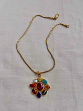Gold polish navrathana pendant with chain-Silver Neckpiece-CI-House of Taamara