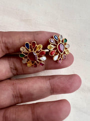 Gold polish navrathana studs-Earrings-CI-House of Taamara